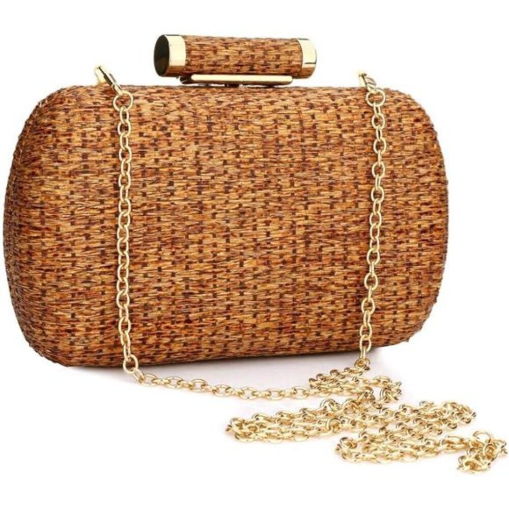 Straw Clutch Purse Hand-Woved Evening Straw Handbag Party Wedding Summer - Picture 1 of 7